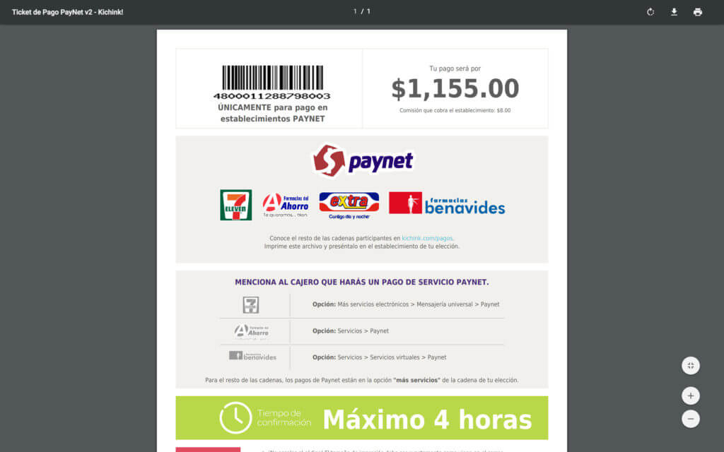 Código para hacer el pago.