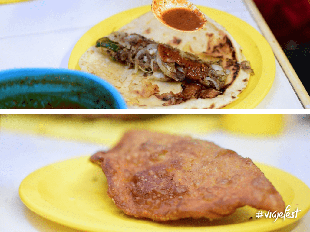 Taco de machaca y empanada de carne